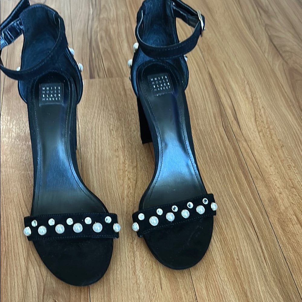 White House Black Market Black Heels with Pearl Embellishments